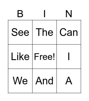 Sight Words Bingo Card