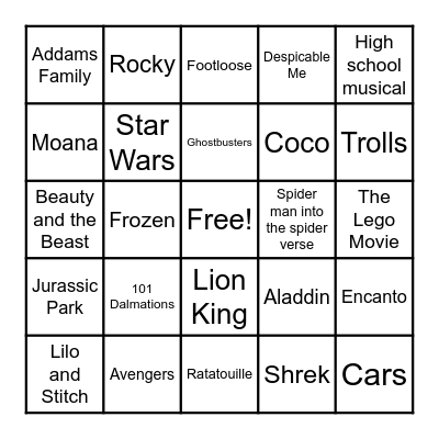 Movie Music Bingo Card