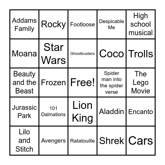 Movie Music Bingo Card