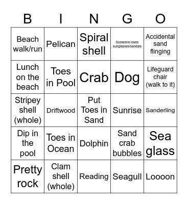 Beach Bingo Card