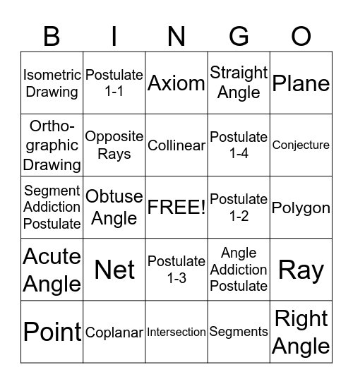 Geometry Vocab Bingo Card