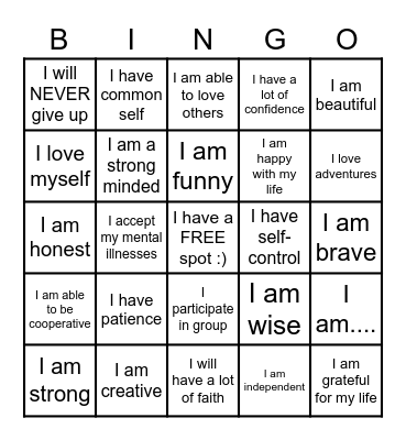 I AM....BINGO Card