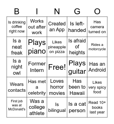 Meet & Greet Bingo Card