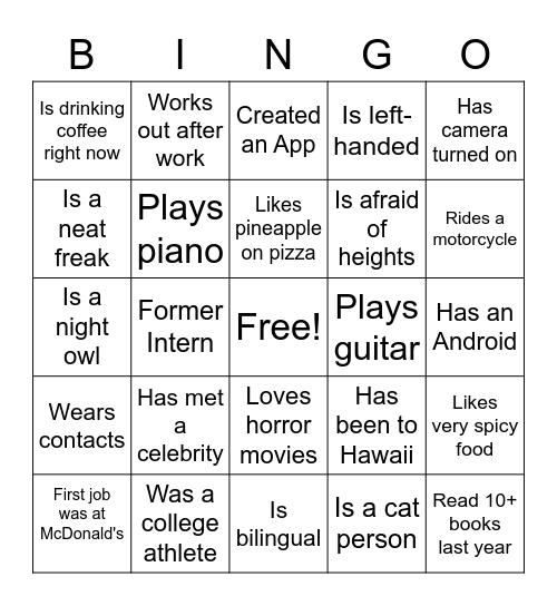 Meet & Greet Bingo Card