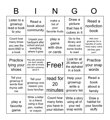 Homework Bingo! Bingo Card