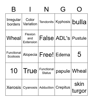 Cardio Bingo Card