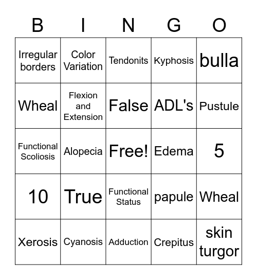 Cardio Bingo Card