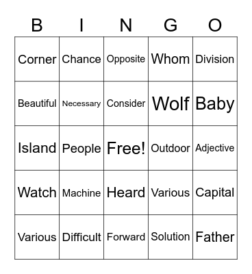 Untitled Bingo Card