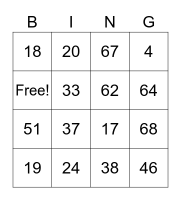 Number Bingo Card