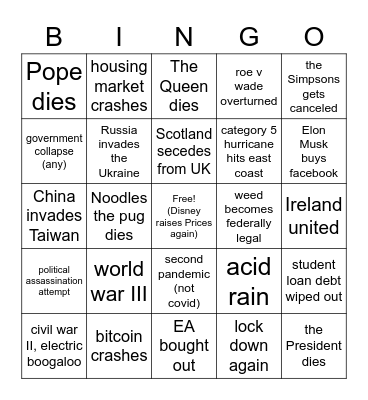 2022 disaster bingo Card