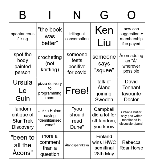 ÅCON 11 Bingo Card