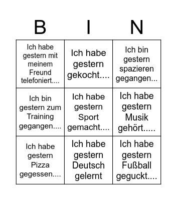 Was hast du gestern gemacht?Untitled Bingo Card
