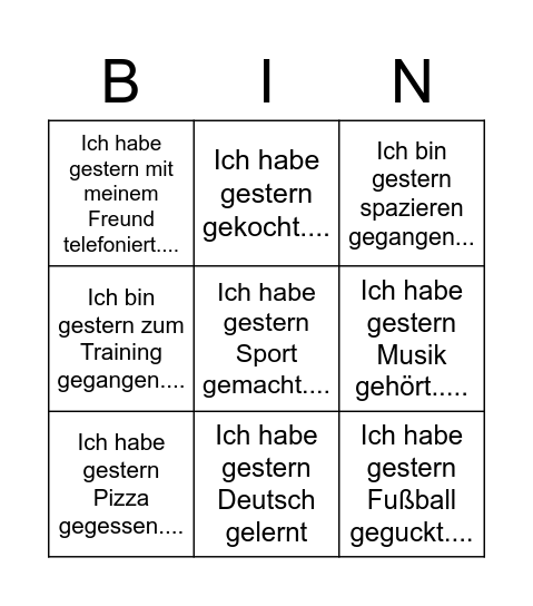 Was hast du gestern gemacht?Untitled Bingo Card