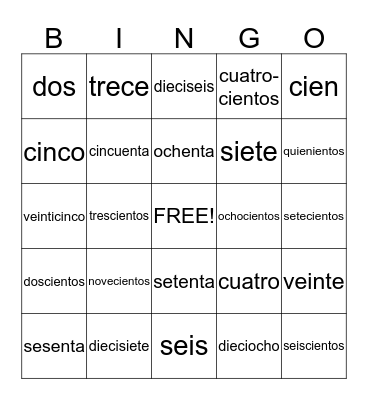 Los Números #1 Bingo Card