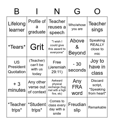 MS Awards 2022 Bingo Card