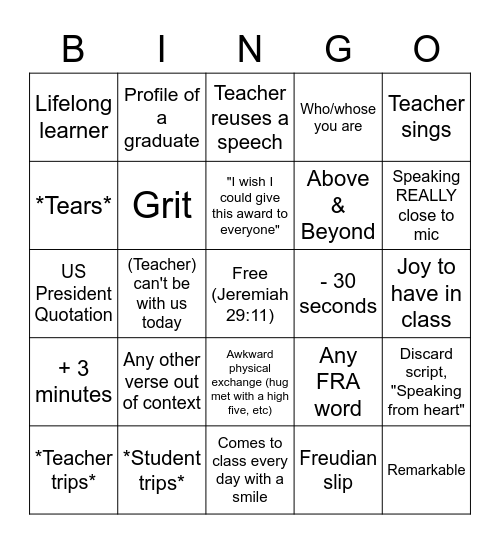 MS Awards 2022 Bingo Card