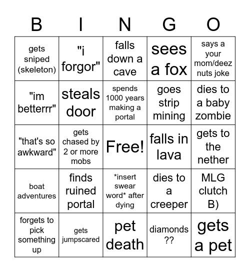 hardcore bingo! Bingo Card