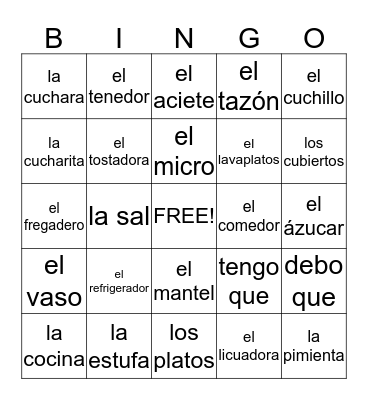 Unidad 6- En mi casa Bingo Card