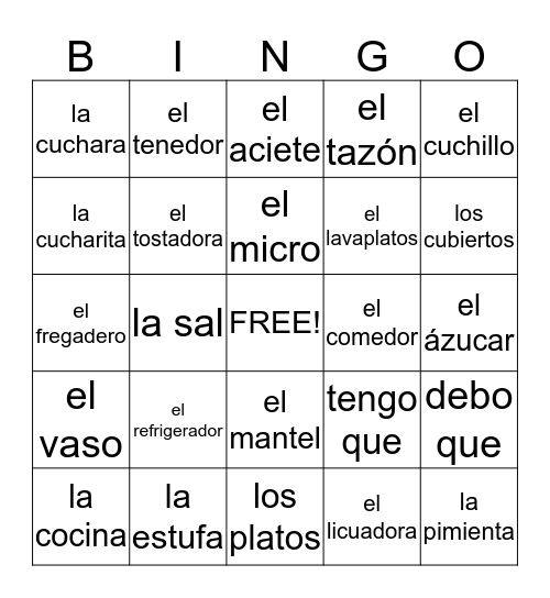 Unidad 6- En mi casa Bingo Card