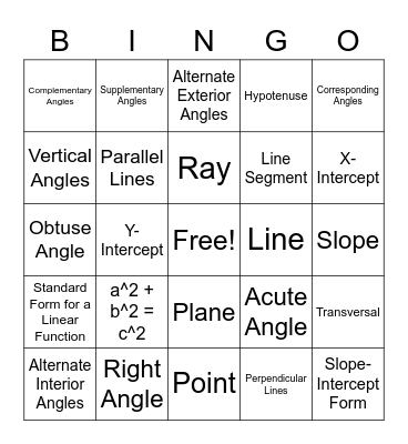 Geometry Introduction Bingo Card