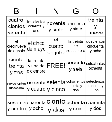 Los Números #2 Bingo Card