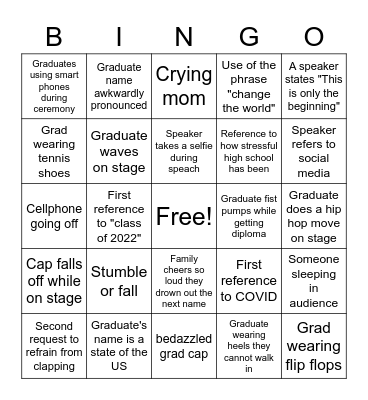 Graduation Bingo Card
