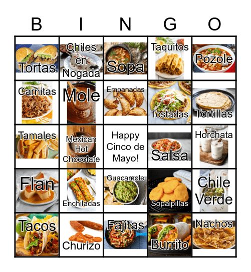 Mexican Food Bingo Card