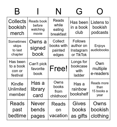 Book Nerd Bingo Card