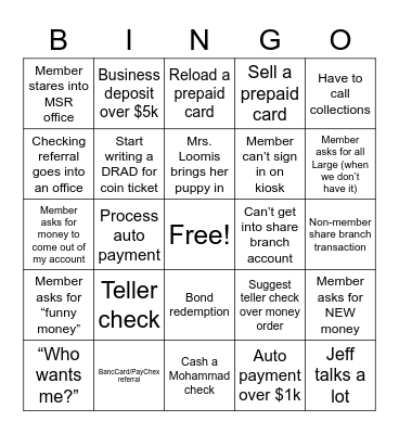 Teller BINGO Card