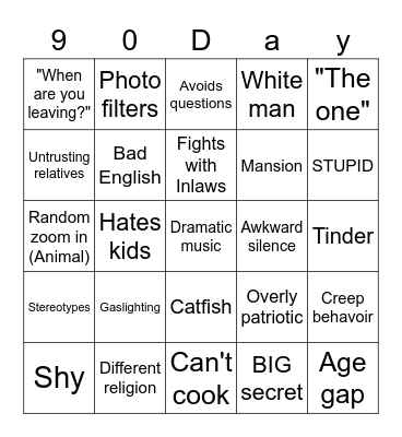 90 day Fiance Bingo Card