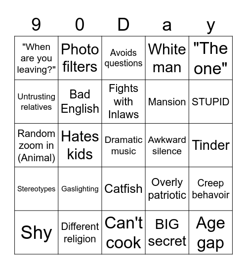 90 day Fiance Bingo Card