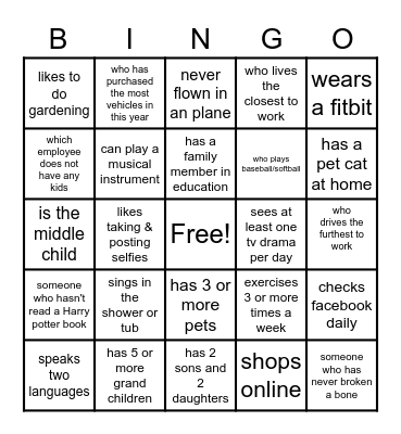 GETTING TO KNOW YOU Bingo Card