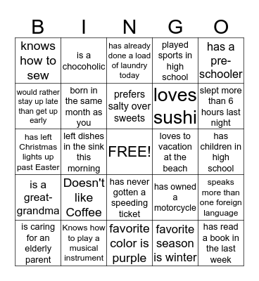Ladies' Day Bingo Card