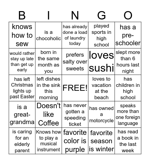 Ladies' Day Bingo Card