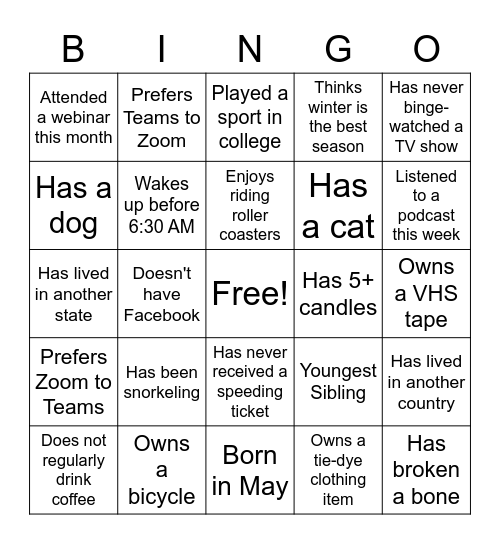 TEST Bingo Card