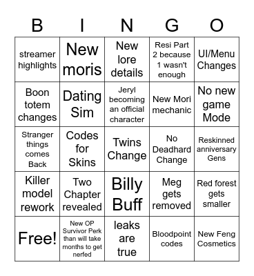 Dev Stream Bingo Card
