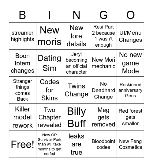 Dev Stream Bingo Card