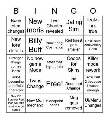 Dev Stream Bingo Card