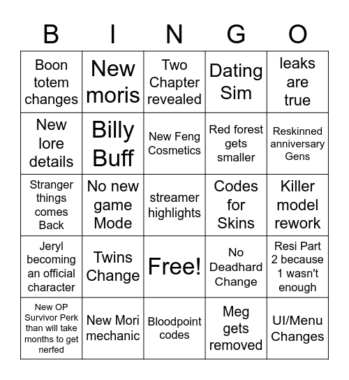 Dev Stream Bingo Card