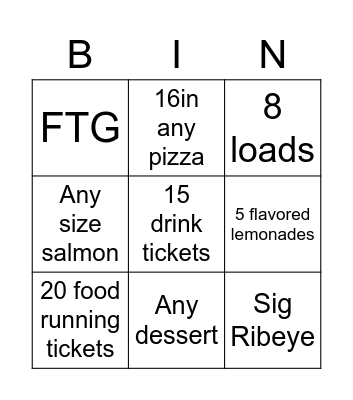 BIN NO GO Bingo Card