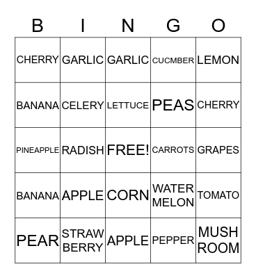 Food Bingo Card