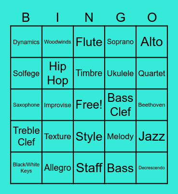 Music Bingo Card