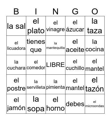Unidad 6- La Casa Bingo Card
