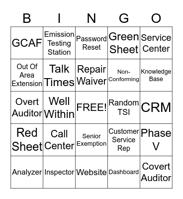 GCAF Bingo Card