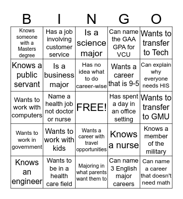 SDV Career BINGO Card