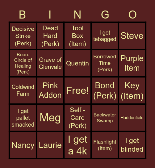 DBD Bingo Card