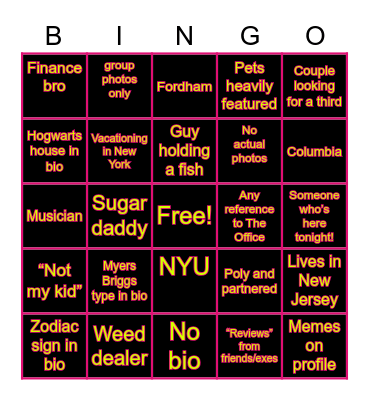 Tinder Bingo Card