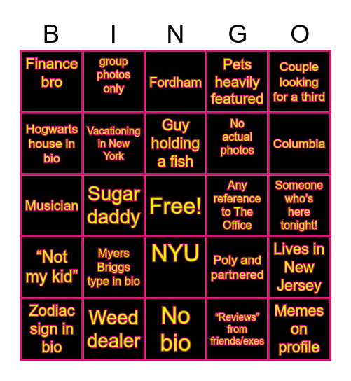 Tinder Bingo Card