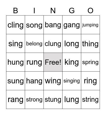 -NG Endings Bingo Card