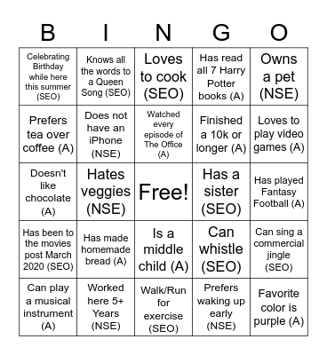 SUMMER EMPLOYEE BINGO Card